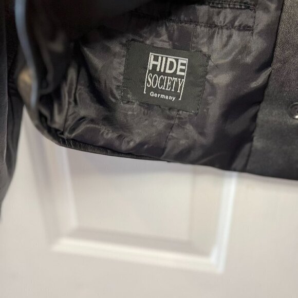 Hide Society Germany   mob Wife Black Vintage Leather Cropped Moto Jacket Sz 34 - Picture 8 of 11